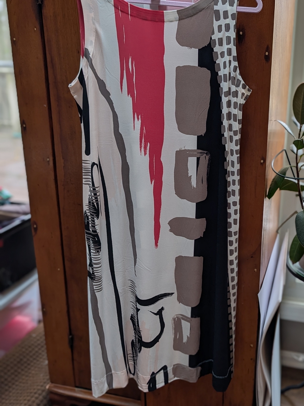 Chico's Sleeveless Abstract Dress in White, Black & Coral
